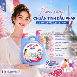 (Tặng Quạt Tích Điện) Can Nước Giặt TopGia 2 Vòi 5.3KG Hương Hoa Sương Mai, Lưu Hương 100H, An Toàn