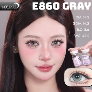 Lens mắt E860 Gray màu xám sữa anime viền đen, size to - thương hiệu LUNA EYES