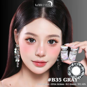 Lens mắt B35 Gray màu xám kim cương, viền đen vân đá, size lớn - thương hiệu LUNA EYES