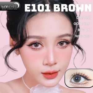 Lens mắt E101 Brown màu nâu hồng, họa tiết ngôi sao, size vừa - thương hiệu LUNA EYES