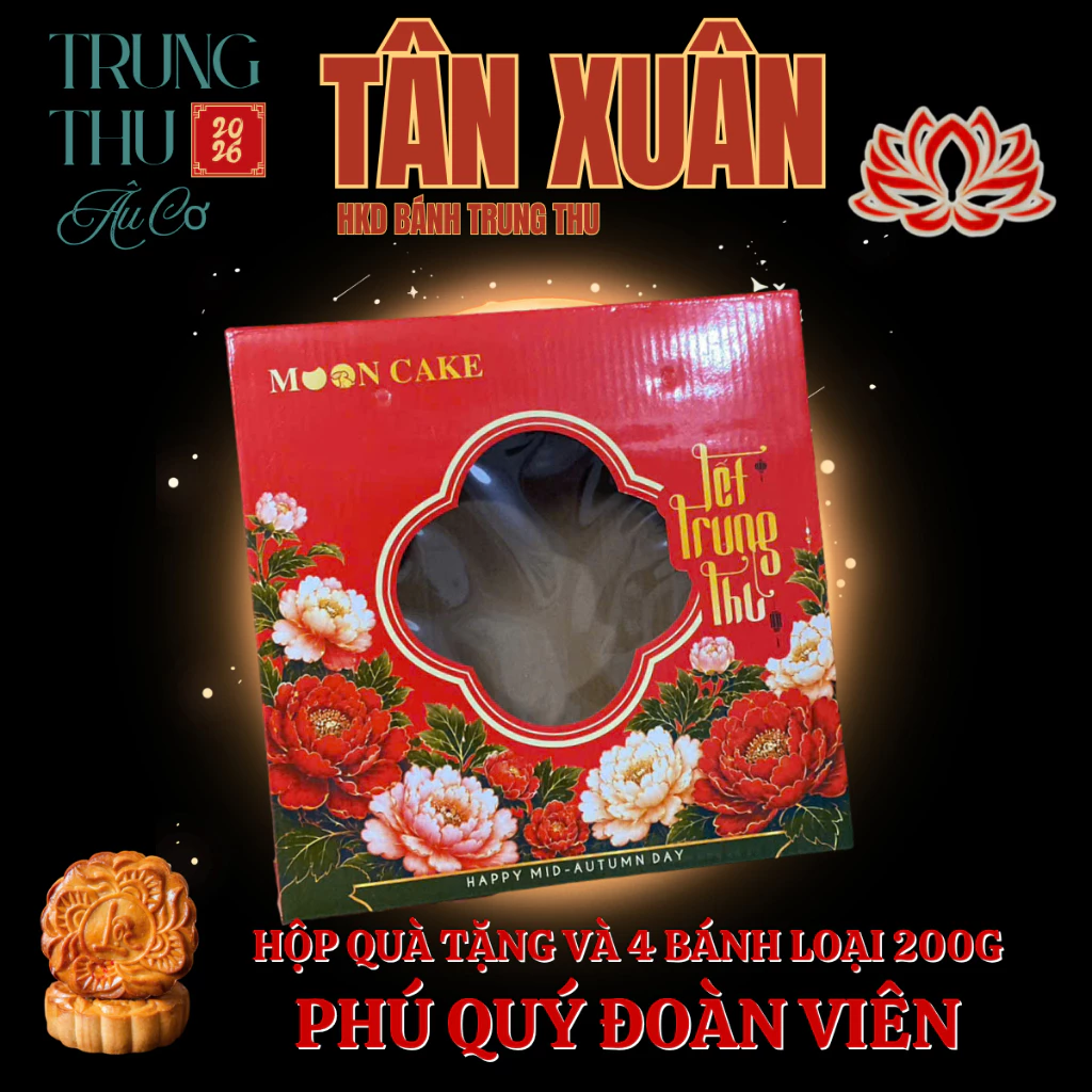 Hộp Bình Dân kèm 4 bánh trung thu Tân Xuân loại 200g 1trứng