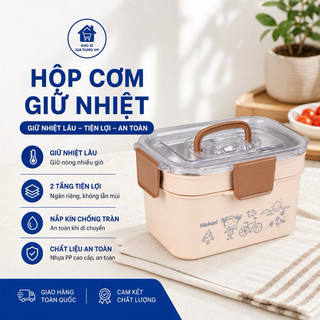 Hộp cơm giữ nhiệt 6566 cao cấp inox 2 tầng Việt Nhật Hokori, hộp cơm giữ nhiệt tiên lợi, dung tích lớn