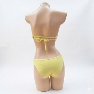Tặng quây váy - Bikini 2 mảnh, bộ đồ bơi nữ đi biển màu vàng caro có đệm ngực hàng VNXK