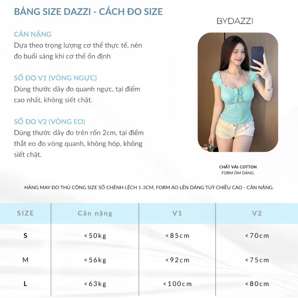 [MẶC ĐƯỢC 2 KIỂU] Áo thun kiểu nhún ngực tay phồng phối dây yếm, đính nơ chất Cotton mịn DAZZI A09 | BigBuy360 - bigbuy360.vn