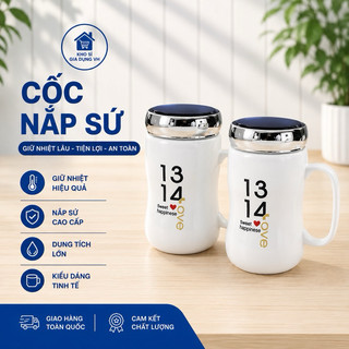Cốc sứ có nắp  hàng cao cấp, ly, ca sứ có tay cầm giữ nhiệt cách nhiệt, chất lượng cao