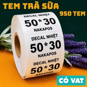 CUỘN 950 TEM trà sữa 50x30mm decal nhiệt 5x3 in mã vạch 50x30 40x30mm 30x50 30x40 nhãn dán ly cốc 50*30 30*50 giấy nhiệt