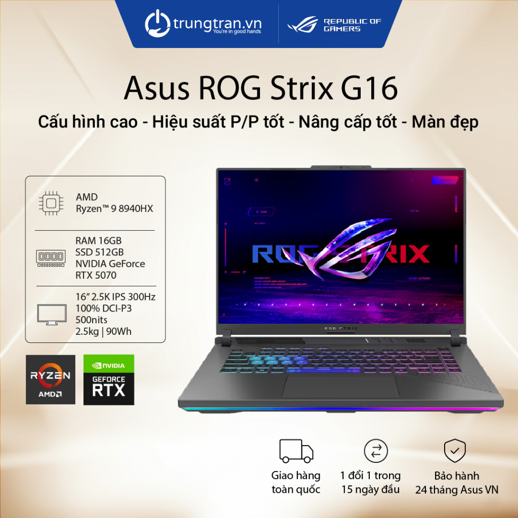 Asus ROG Strix G16 G614PP-TS112W | Ryzen 9 | 16GB | 512GB | RTX 5070 |16" 2.5K IPS 300Hz |Trung Trần | BigBuy360 - bigbuy360.vn