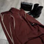 Bộ nỉ nữ, set thu đông nữ áo sweater croptop cổ polo phối chân váy suông dáng dài màu đỏ phối line trắng Fizano HCOM3640