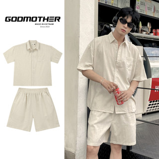 Đồ Bộ Nam GODMOTHER Set Đũi Nam (Áo + Quần) Áo Sơ Mi Đũi Cộc Tay Đi Biển Mùa Hè Cao Cấp 2026