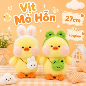 Gấu Bông Vịt Mỏ Hỗn Cosplay Ếch Và Thỏ Mini 25cm Đáng Yêu, Lông Kim Mượt, Mỏ Nhựa PP