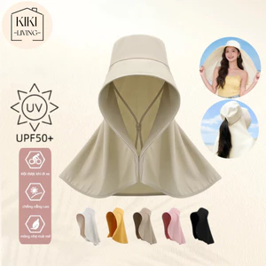 Mũ Chống Nắng Vành Rộng Có Khăn Choàng Bảo Vệ Mặt Cổ Chống Tia UV UPF 50+ Ngoài Trời Đi Biển Cho Nữ