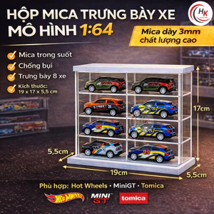 Hộp Mica Trưng Bày Xe Mô Hình 1:64 –Tủ Mica Trong Suốt Đựng Xe Hot Wheels, MiniGT, Tomica, Matchbox
