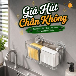 Giá để đồ rửa bát trong suốt hút chân không, khay đựng đồ rửa chén chất liệu nhựa ABS HomieTech