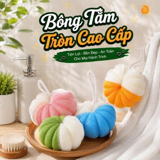 Bông tắm tròn cao cấp 4 màu - siêu tạo bọt kì cọ tẩy da chết, bông tắm dai, mềm, mịn HomieTech