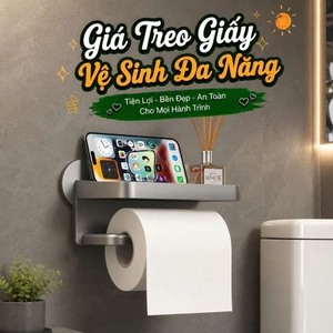 Giá treo cuộn giấy vệ sinh HomieTech, có ngăn giữ đồ, dán tường đựng đồ tiện dụng