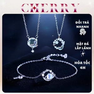 Bộ Dây chuyền vòng tay nữ titan đá mặt trăng sợi mảnh bạc phụ kiện trang sức thời trang CHERRY