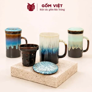 Cốc, ly uống trà kèm lõi lọc men hỏa biến cao cấp - Gốm sứ Bát Tràng - Quà tặng ý nghĩa
