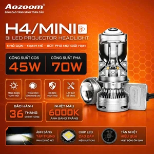 Bi cầu mini h4 aozoom đỉnh cao bi led 75w siêu khủng lắp đặt như zin cho xe máy và ôt bảo hành 3 năm