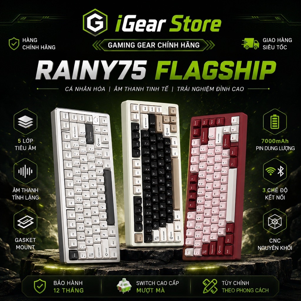 Rainy 75 - Bàn phím cơ RAINY75 Kết Nối 3 Mode, Full Nhôm, Led RGB | BigBuy360 - bigbuy360.vn