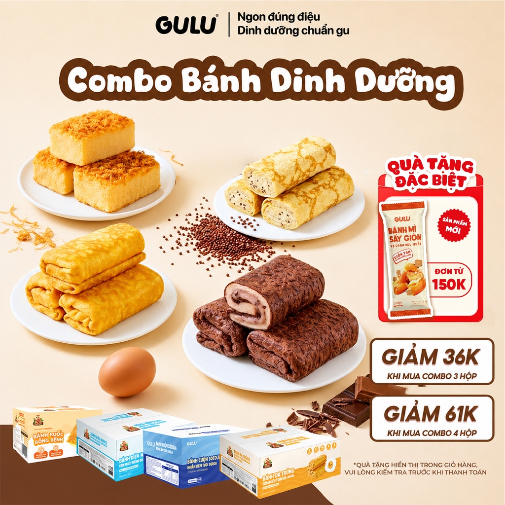 [Tổng Hợp] Bánh Dinh Dưỡng Cuộn Chà Bông GULU FOODS (Bánh Da Trứng, Bánh Diêm Mạch, Bánh Choco, Bánh Ruốc)