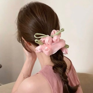 Scrunchies cột tóc vải voan sóng nữ đuôi hoa tulip nhiều màu hot trend phụ kiện tóc mùa xuân