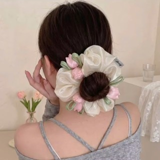 Scrunchies cột tóc vải voan sóng nữ đuôi hoa tulip nhiều màu hot trend phụ kiện tóc mùa xuân