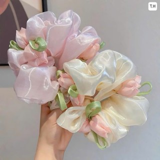 Scrunchies cột tóc vải voan sóng nữ đuôi hoa tulip nhiều màu hot trend phụ kiện tóc mùa xuân