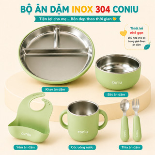 Set Ăn Dặm Inox Cho Bé, Combo Bát, Khay, Yếm, Thìa, Cốc Inox 304 An Toàn, Tiện Lợi, Bền Đẹp