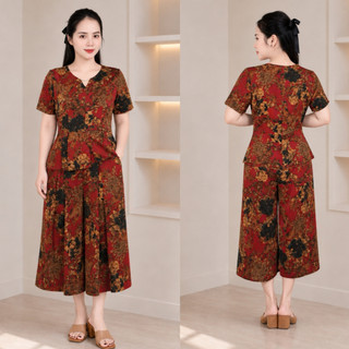 Sét đồ bộ trung niên chất vải lụa cao cấp mã 141 - quần ống rộng giả váy thanh lịch sang trọng tôn dáng