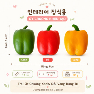 Trái Ớt Chuông Giả Xanh, Đỏ Vàng Cao Cấp Trang Trí | Trái Cây Giả Nhựa Foam Giống Thật Decor Quán Cà Phê Khách Sạn