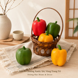Trái Ớt Chuông Giả Xanh, Đỏ Vàng Cao Cấp Trang Trí | Trái Cây Giả Nhựa Foam Giống Thật Decor Quán Cà Phê Khách Sạn