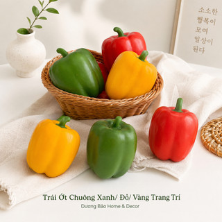 Trái Ớt Chuông Giả Xanh, Đỏ Vàng Cao Cấp Trang Trí | Trái Cây Giả Nhựa Foam Giống Thật Decor Quán Cà Phê Khách Sạn
