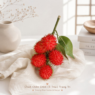Chùm Chôm Chôm Giả Cao Cấp Trang Trí | Trái Cây Giả Nhựa Foam Giống Thật Decor Quán Cà Phê Khách Sạn