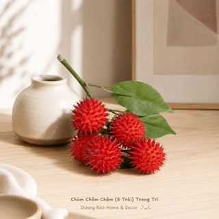 Chùm Chôm Chôm Giả Cao Cấp Trang Trí | Trái Cây Giả Nhựa Foam Giống Thật Decor Quán Cà Phê Khách Sạn