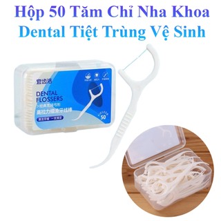 Hộp Gồm 50 Tăm Chỉ Nha Khoa Dental Tiệt Trùng Vệ Sinh Răng Miệng