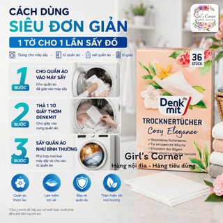 Giấy thơm quần áo Denkmit Cosy Elegance dùng cho máy giặt, tủ quần áo, hộp 36 tờ túi thơm quần áo luôn thơm như mới