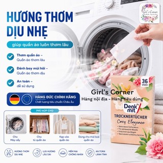 Giấy thơm quần áo Denkmit Cosy Elegance dùng cho máy giặt, tủ quần áo, hộp 36 tờ túi thơm quần áo luôn thơm như mới