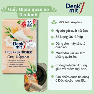 Giấy thơm quần áo Denkmit Cosy Elegance dùng cho máy giặt, tủ quần áo, hộp 36 tờ túi thơm quần áo luôn thơm như mới