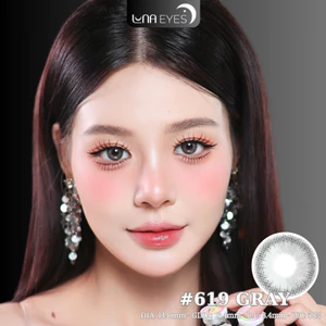 Lens mắt 619 Gray màu xám pha nâu tự nhiên, viền đen, size nhỏ - thương hiệu LUNA EYES