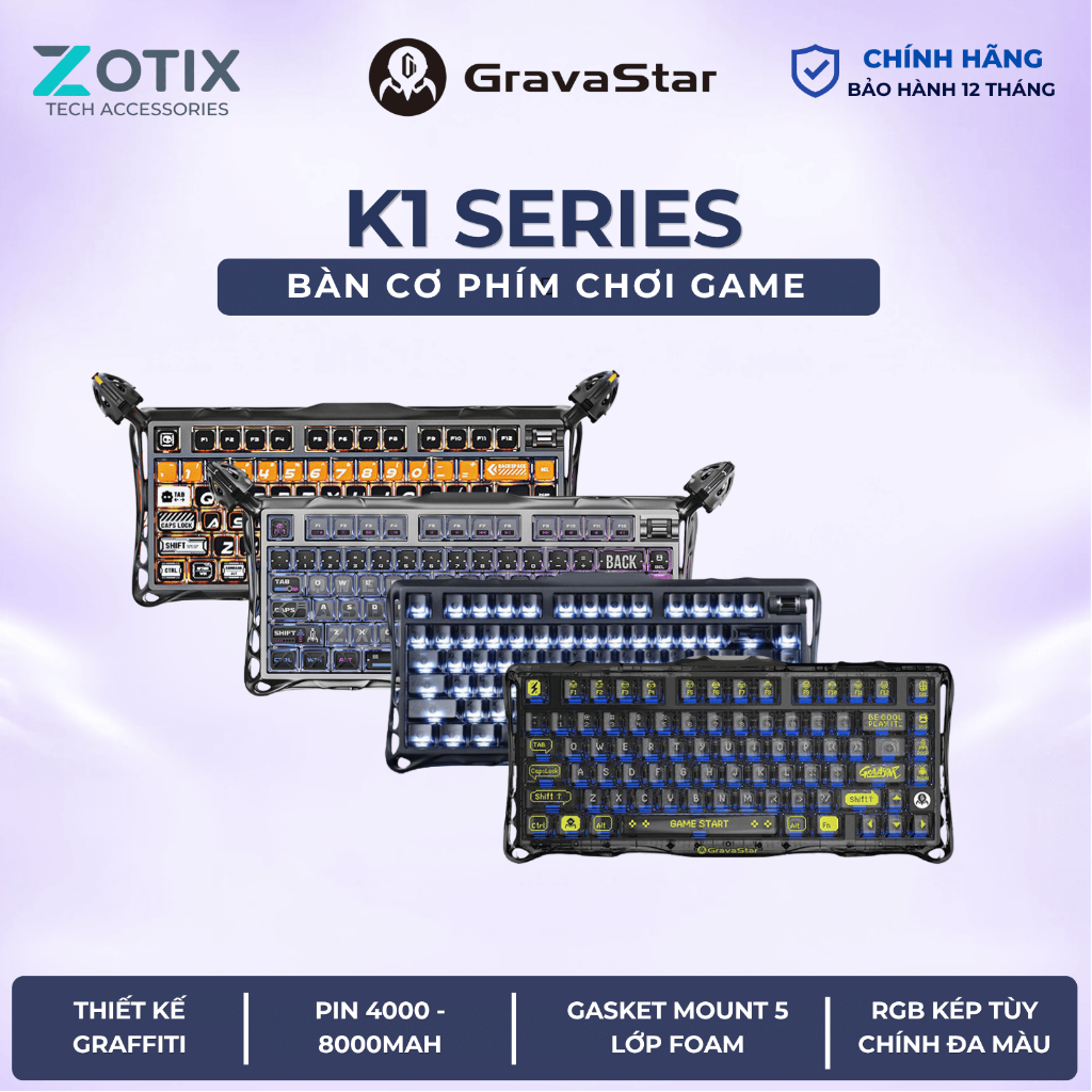 Bàn phím cơ Gaming GRAVASTAR MERCURY K1 SERIES Bảo hành 12 tháng | BigBuy360 - bigbuy360.vn