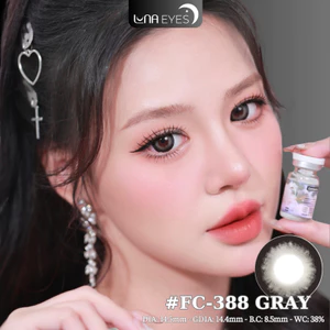 Lens mắt FC-388 Gray màu xám nâu, viền đen cafe bản to, size to - thương hiệu LUNA EYES