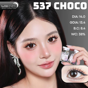Lens mắt 537 Choco màu nâu cafe omber không giãn tự nhiên, size nhỏ, thương hiệu LUNA EYES