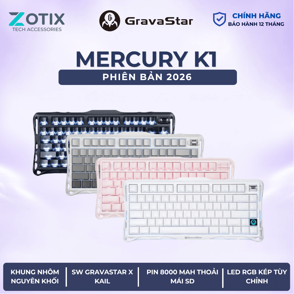 Bàn phím cơ Gaming Gravastar Mercury K1 75% Hot-Swap RGB Pin 8000mAh khung nhôm nguyên khối - Bảo hành 12 tháng | BigBuy360 - bigbuy360.vn