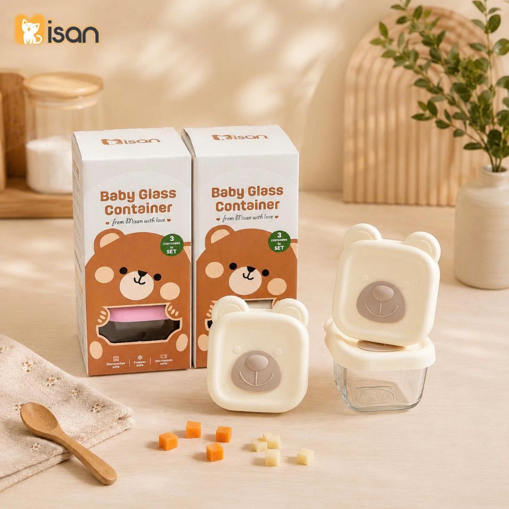 Set 3 hộp đựng đồ ăn dặm cho bé Misan dung tích 110ml, trữ đông hấp an toàn cho bé Luvamo