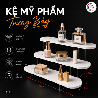 Kệ Bậc Thang Trưng Bày Mỹ Phẩm 3 Tầng Kệ Bậc Thang 8cm Cao Cấp Để Son, Nước Hoa, Trang Điểm – Kệ Mica Trưng Bày Mô Hình