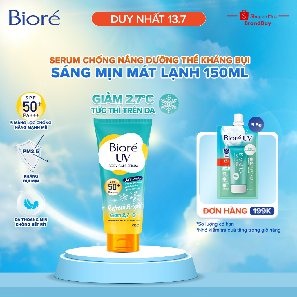Serum Chống Nắng Dưỡng Thể Kháng Bụi - Sáng Mịn Mát Lạnh Biore 150ml