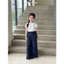 Quần áo đi học bé gái 18-45kg HUMY NGO_Áo sơ mi trắng cổ sen cotton mềm mát & quần dài baggy cạp chun co dãn