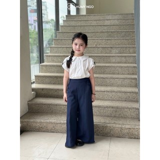 [BÁN CHẠY] Quần áo đi học bé gái 18-45kg HUMY NGO_Áo sơ mi trắng cổ sen cotton mềm mát & quần dài baggy cạp chun co dãn