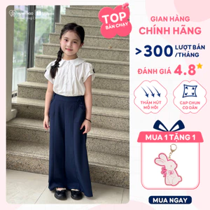 Quần áo đi học bé gái 18-45kg HUMY NGO_Áo sơ mi trắng cổ sen cotton mềm mát & quần dài baggy cạp chun co dãn