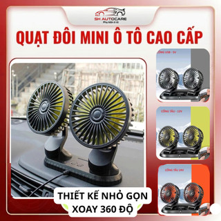 Quạt Đôi Taplo Xe Ô Tô, Xe Tải 5V/12V/24V SH AUTOCAR Quạt Làm Mát Nhanh, Xoay 360 Độ, Cổng USB, Tẩu